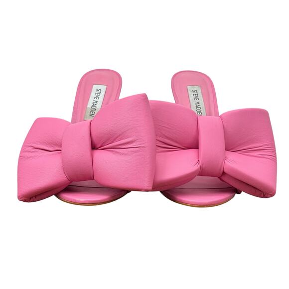 Steve Madden Indulge Pink Mule Heels NEW Leather Womens 6.5 Bow Oversized Barbie - Picture 3 of 9